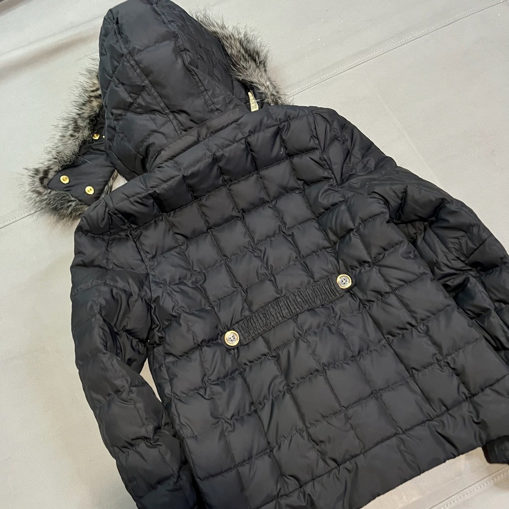 VTG Y2K Juicy Couture Black Quilted Double Down Puffer Jacket Faux Fur Hoodie S - Picture 8 of 9